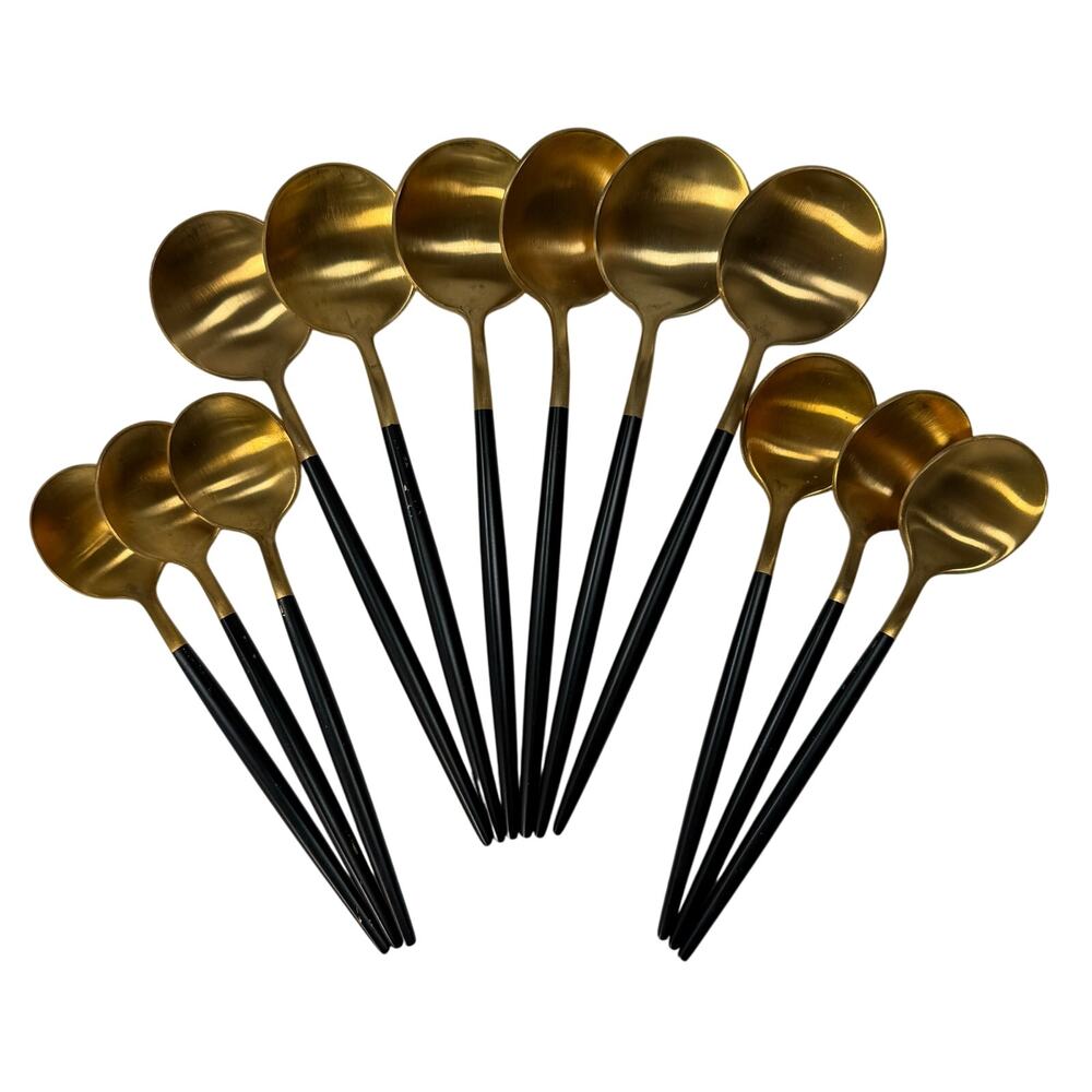 Vintage 60s Bar Spoons Cocktail Mixing Stirrers Set of 12 Gold & Black